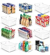 [ 12 Pack ] Multi-Use Clear Bins for Organizing - Fridge, Refrigerator Organizer Bins - Pantry Or...