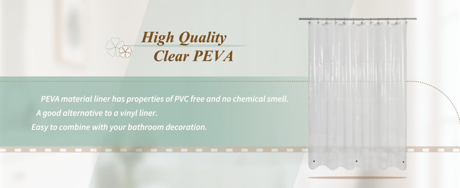 PVC free clear peva shower curtain liner for bathroom or shower stall 72 x 72