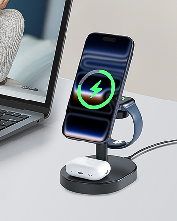 magsafe charger stand 3 in 1 magnetic wireless charging station apple watch iphone 17 16 15 airpods