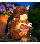 GIGALUMI Solar Highland Cow Garden Statue, Outdoor Decor, Decoration with LED for Patio Yard Lawn...