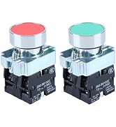 DMWD 2PCS 22MM Momentary Push Button Switch Start Stop Switch Metal Head XB2 1NO1NC Red + 1NO1NC ...