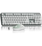 EWEADN V96 Wireless Keyboard and Mouse Combo, 2.4G Wireless Full-Sized Retro Typewriter Style Key...