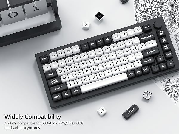 Womier MOA Keycaps-PBT Keycaps 75 Percent, White and Black Key cap