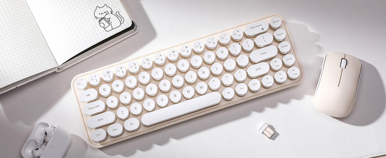 i68 Wireless Typewriter Keyboard and Mouse Combo