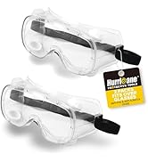 HURRICANE 2 Pack PVC safety goggles, UV400 transparent lenses, with white air valve, anti-fog fun...