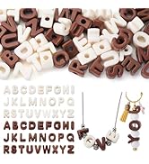 FASHEWELRY 52Pcs Large Acrylic Slide Letter Beads Brown Cream White Colored Alphabet Beads 3D Big...