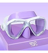 Kids Snorkel Diving Mask 180° Anti-Fog Child Swim Mask, Tempered Glass Swim Goggles with Nose Cov...