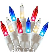 Red White Blue 4th of July Patriotic Day Decorations Lights 100 Count Mini String Lights with Whi...