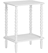 HOOBRO End Table, 2-Tier Small Side Table with Spindle Legs, Nightstand with Storage Shelves, Sof...
