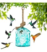 YU FENG 5.4 * 6.3IN Glass Hummingbird Feeder Exquisite Glass Bird Feeder for Outdoor Garden and B...