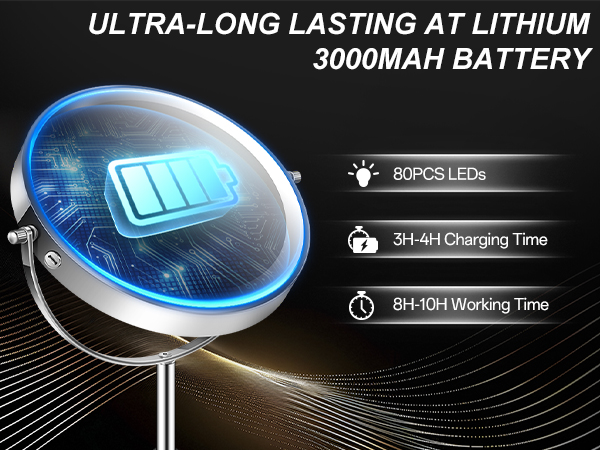 3000mah battery cordless recharging mirror