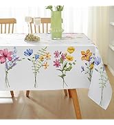 MATIRUG Spring Summer Tablecloth Rectangle 52x70,Floral with Dragonfly Fabric Table Cloth,Colorfu...