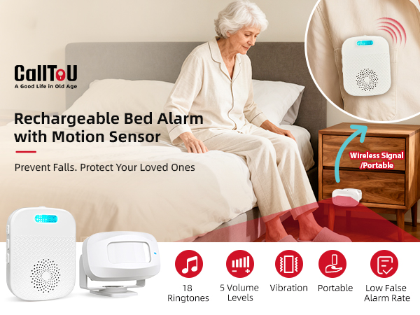 Rechargeable bed alarm with motion sensor