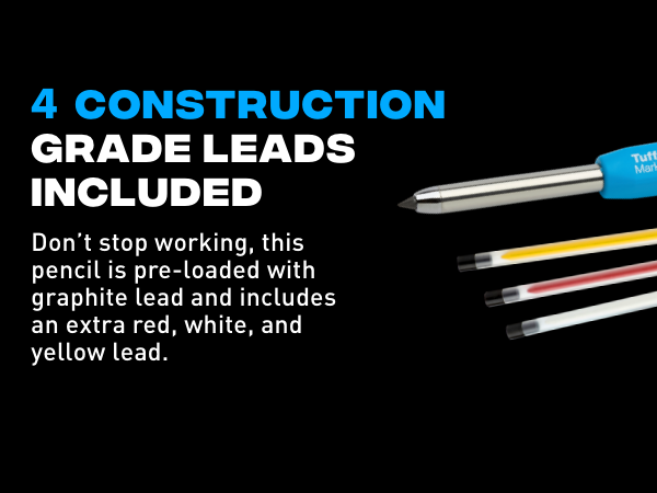 Pack comes with 4 construction grade leads including a graphite, white, yellow, and red lead