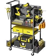 Tool Cart on Wheels, 4-Tier Metal Rolling Utility Cart with Pegboard &amp; Storage Baskets, 242.5 lbs...