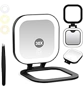 GOMIPURU Travel Mirror with Light, 1x/30x Magnifying Mirror with 3 Color Lights and Adjustable Br...