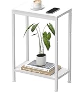 Narrow Side Table for Small Space, 2-Tier Slim End Table, Thin Nightstand, Skinny Snack Couch Tab...