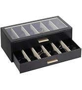 AUTORK PU Leather Sunglasses Organizer Case with Lock,2-Layer 12-Slot Eyeglass Display Box with D...