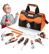 REXBETI 10-Piece Kids Tool Set with Real Hand Tools, Orange Durable Storage Bag, Children Learnin...