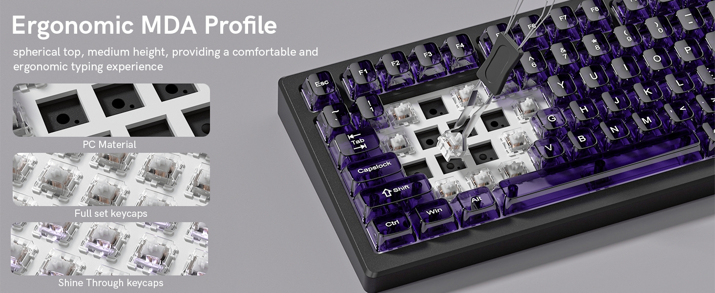 Purple Clear keycaps,Transparent keycaps,Jelly keycap Set,Shine Through key caps,MDA Profile