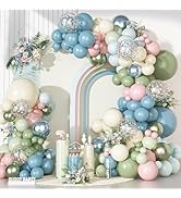 Ouddy Party Pink Dusty Blue Green Balloons Garland Arch Kit, Different Sizes 18 12 10 5 Inch Pink...