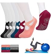 Luckit 6 Pairs Pilates Socks for Women, Non-Slip Yoga Socks with Grips &amp; Straps for Barre, Ballet...