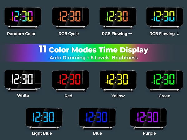 led mirror digital alarm clock with rgb night light