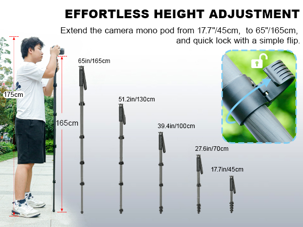 Camera Monopod Stand, Carbon Fiber Photography Monopod Portable Travel Unipod Stick Pole
