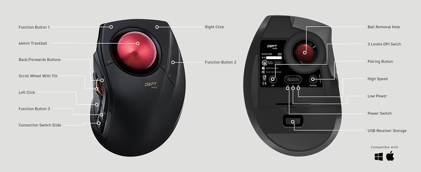 Deft Pro Trackball Programmable Buttons