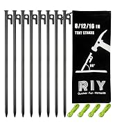 8 Pack Tent Stakes Heavy Duty Metal Tent Pegs for Camping Steel Tent Stakes 16 inch Unbreakable a...