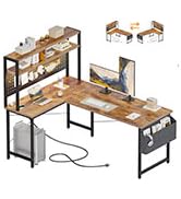 Mericonia 50 inch Large L Shaped Desk with Pegboard Hutch &amp; Shelves, Corner Gaming Desk with Powe...