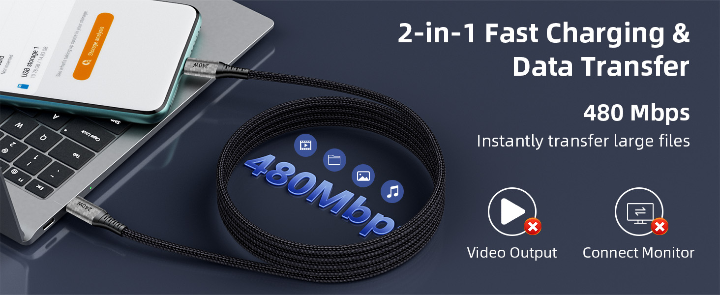 USB-C to USB-C Cable Date Transfer PD 240W Fast Charging