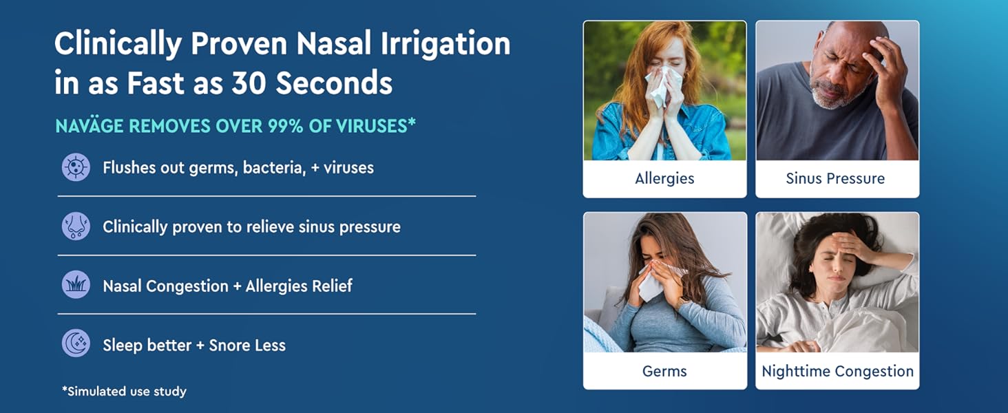 sinus rinse nasal irrigator with powered rinse &amp;amp; suction nose cleaner for adults nose wash neti pot