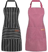 ARBINSON 2 Pack Cooking Aprons Adjustable Bib Apron for Women with 2 Pockets, Kitchen Restaurant ...