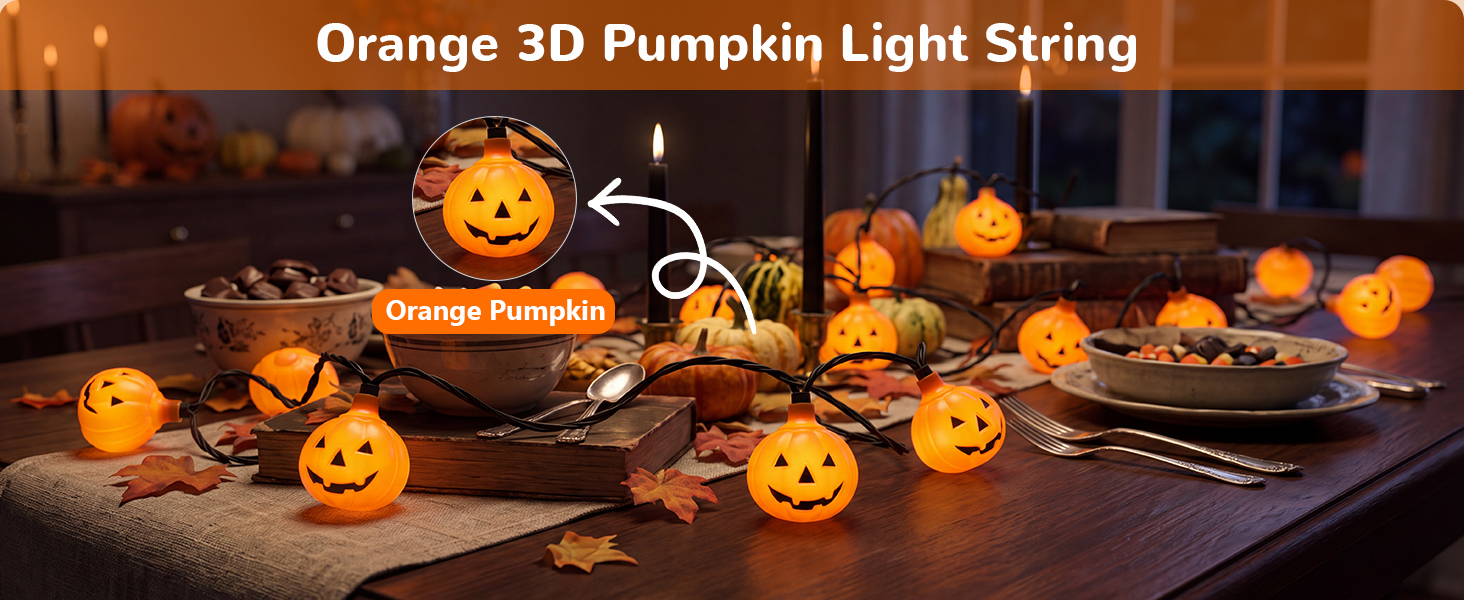 halloween mantel string lights; halloween decoration pumpkin string lights; hanging pumpkin lights