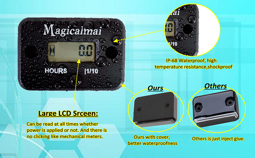 2 4 cylinder Inductive Hour Meter have large LCD screen IP68 waterproof shockproof