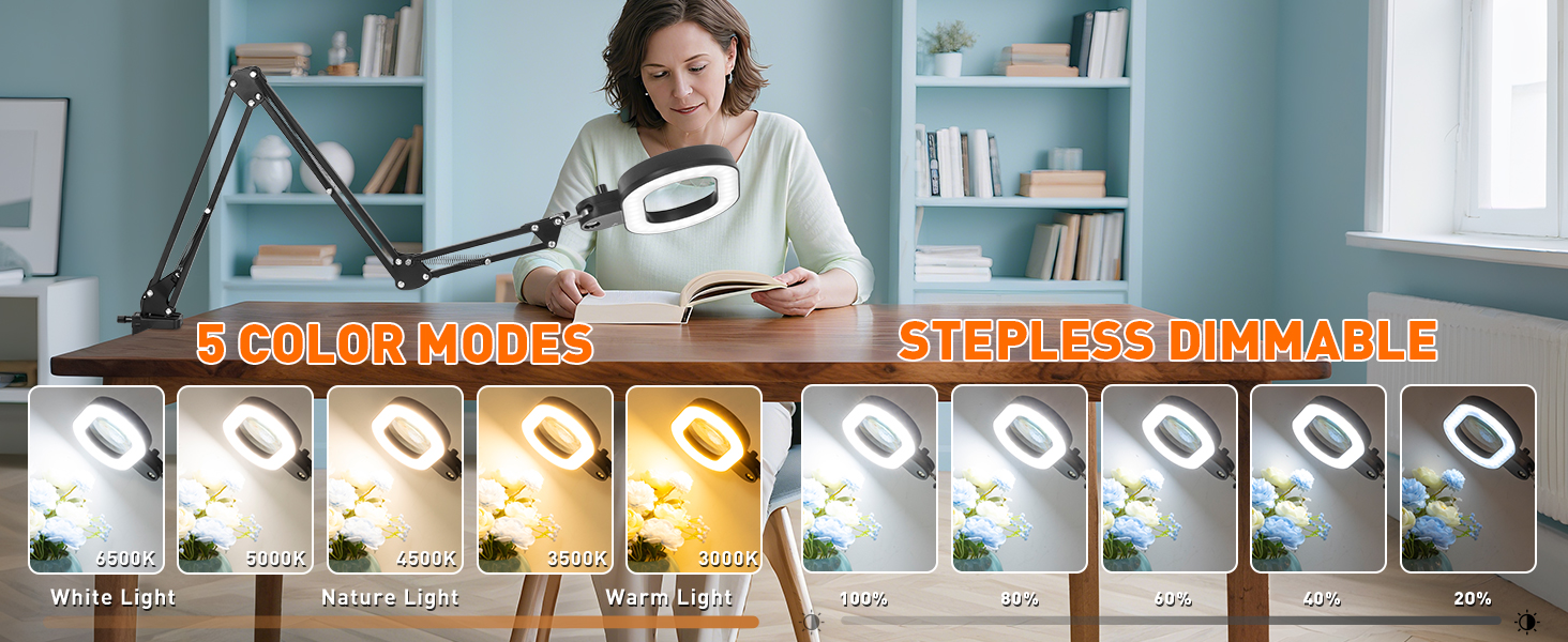 Color brightness and lighting adjustment magnifying glass with light esthetician magnifying lamp