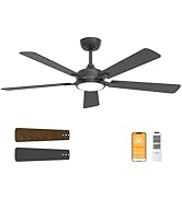 OPONL 52 Inch Black Ceiling Fan with Light with Remote Control, Large Air Volume, modern ceiling ...