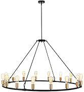 Yasince Large Farmhouse Wagon Wheel Chandelier, 16-Light Black and Gold Chandeliers, Modern Indus...