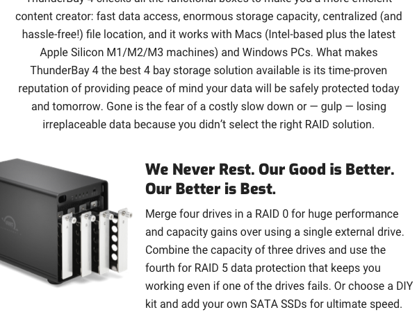 ThunderBay 4 Thunderbolt 3 RAID 2 4 5 10 SOFTRAID EXTERNAL STORAGE SOLUTION SSD HDD 2.5” 3.5”