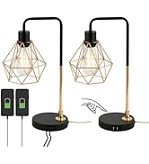 COTULIN Set of 2 Touch Control Black Gold Table Lamp,Modern Industrial Desk Lamp with 2 USB Charg...