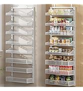 POKIPO Over the Door Pantry Organizer 8-Tier, Large Metal Door Spice Rack with Adjustable Basket,...