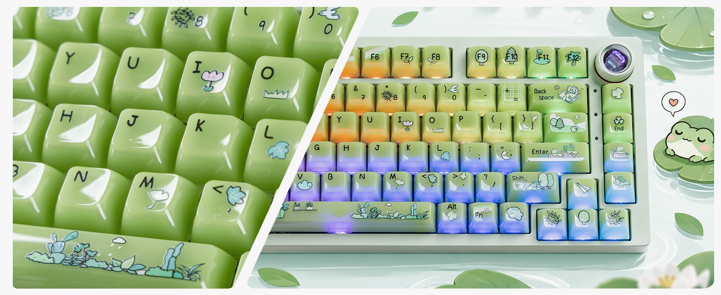 Jelly Green Frog Keycaps, Custom Clear Shine Through Keycaps, Cute Keycaps