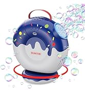 BLAXTEM Rechargeable Bubble Machine Donut-Shaped - 90° 360° Rotatable, Lights &amp; Music Bubble Make...