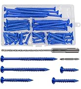 Wensilon 49 PCS) 1/4"" Concrete Screw Anchor Kit Blue Flat Head for Anchoring to Masonry, Block o...