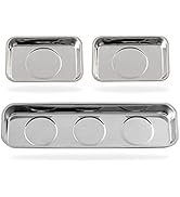 Rechabite 3 Pieces Magnetic Trays Set Stainless Steel Magnet Tool Tray Parts Holder for Screws, S...