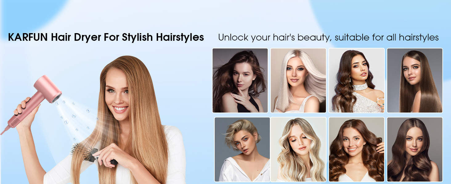 KARFUN Hair Dryer For Stylish Hairstyles 110000 RPM Hair Dryer, Plasma Hair Dryer High-Speed