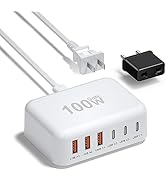 Excgood USB C Wall Charger 100W, 6 Port GaN Charger USB C + USB A Fast Charging Block Station Mul...