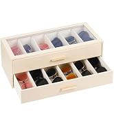 AUTORK PU Leather Sunglasses Organizer Case with Lock,2-Layer 12-Slot Eyeglass Display Box with D...