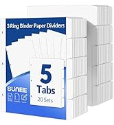 SUNEE Binder Dividers with Tabs for 3 Ring Binder, 8.5 x 11 Paper White Binder Dividers Blank wit...